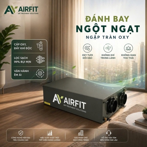 Thông gió thu hồi nhiệt + hút ẩm cao cấp Airfit 500m3/h VXX-50TH-S