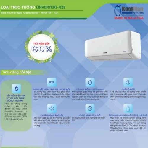Máy Lạnh KoolMan Inverter 1Hp KWVH-103BMD/KCVH-103BMDW - Gas R32