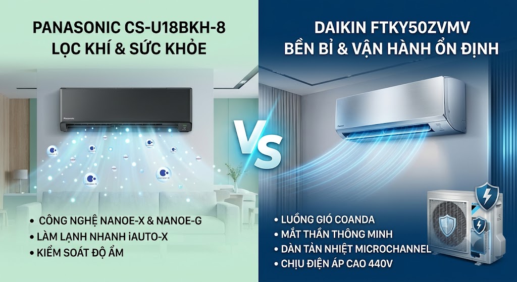 So Sánh Panasonic CS-U18BKH-8 Và Daikin FTKY50ZVMV